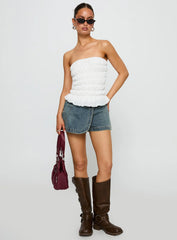 Flashbloom Strapless Ruched Top White