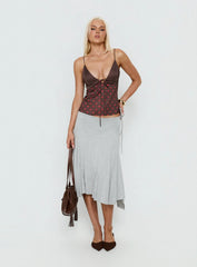 Warm Light Tie Detail Satin Cami Top Chocolate Polka Dot