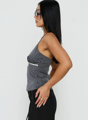 Zenas Sequin Detail Halter Top Grey Pinstripe