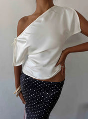 Faisa Off Shoulder Satin Top Cream