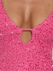 Feel The Vibrations Sequin Top Hot Pink