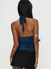Treat Me Nice Cross Neck Top Blue Glitter