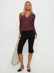 Georgeanna Button Up Long Sleeve Top Burgundy Stripe