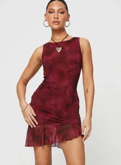 Molita Ruffle Hem Mini Dress Red