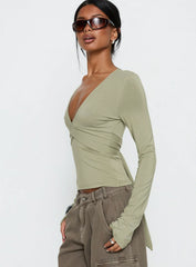 Madelon Long Sleeve Wrap Top Sage