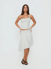 Mimmi One Shoulder Button Detail Top Grey