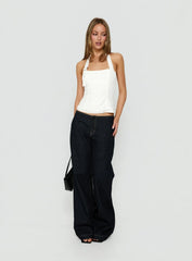 Hotshot Panelled Linen Blend Buckle Top White