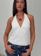 Alaskah Textured Halter Top White