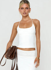 Zenaide Lace Detail Halter Tank Top White