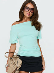 Luckiest Girl Off Shoulder Cinched Top Turquoise