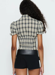 Maxfield Collared Button Up Blouse Top Multi Check