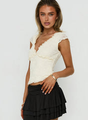 Azira Short Sleeve Frill Detail Top Cream