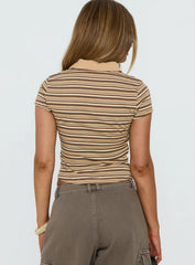 Sylvanna Collared Top Beige Stripe