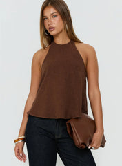 Aquaria Halter Linen Blend Top Chocolate