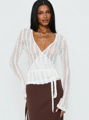 Melara Lace Long Sleeve Wrap Top White