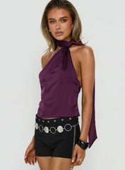 Sloanne Satin Scarf Top Eggplant