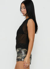 Orya Sheer Drape Off Shoulder Top Black